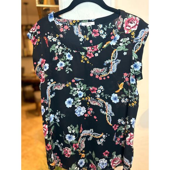 Pleione Black Floral Sleeveless Blouse Size Small 2-8 Pleated Bohemian - Picture 2 of 4